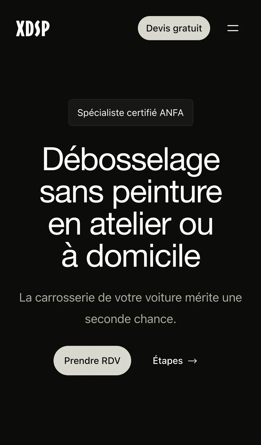 Page d'accueil du site XDSP, capturée sur mobile